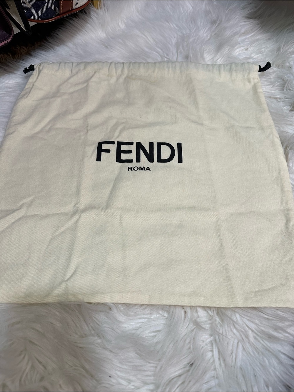 Fendi Cream Canvas Drawstring Logo Pouch 16x15
